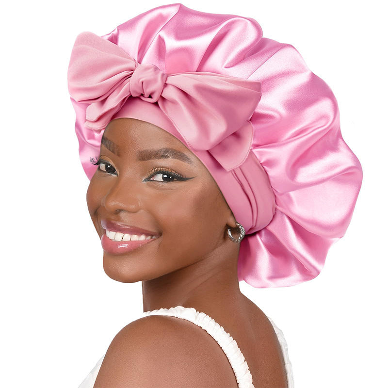 Satin bow sleep bonnet by Solenne, alternate color