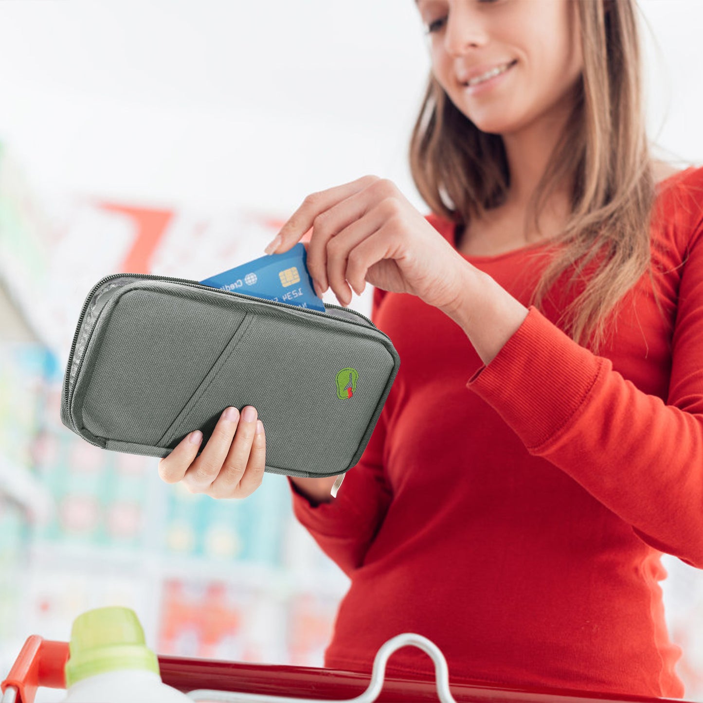 Travel passport and document wallet by Solenne, holding passport