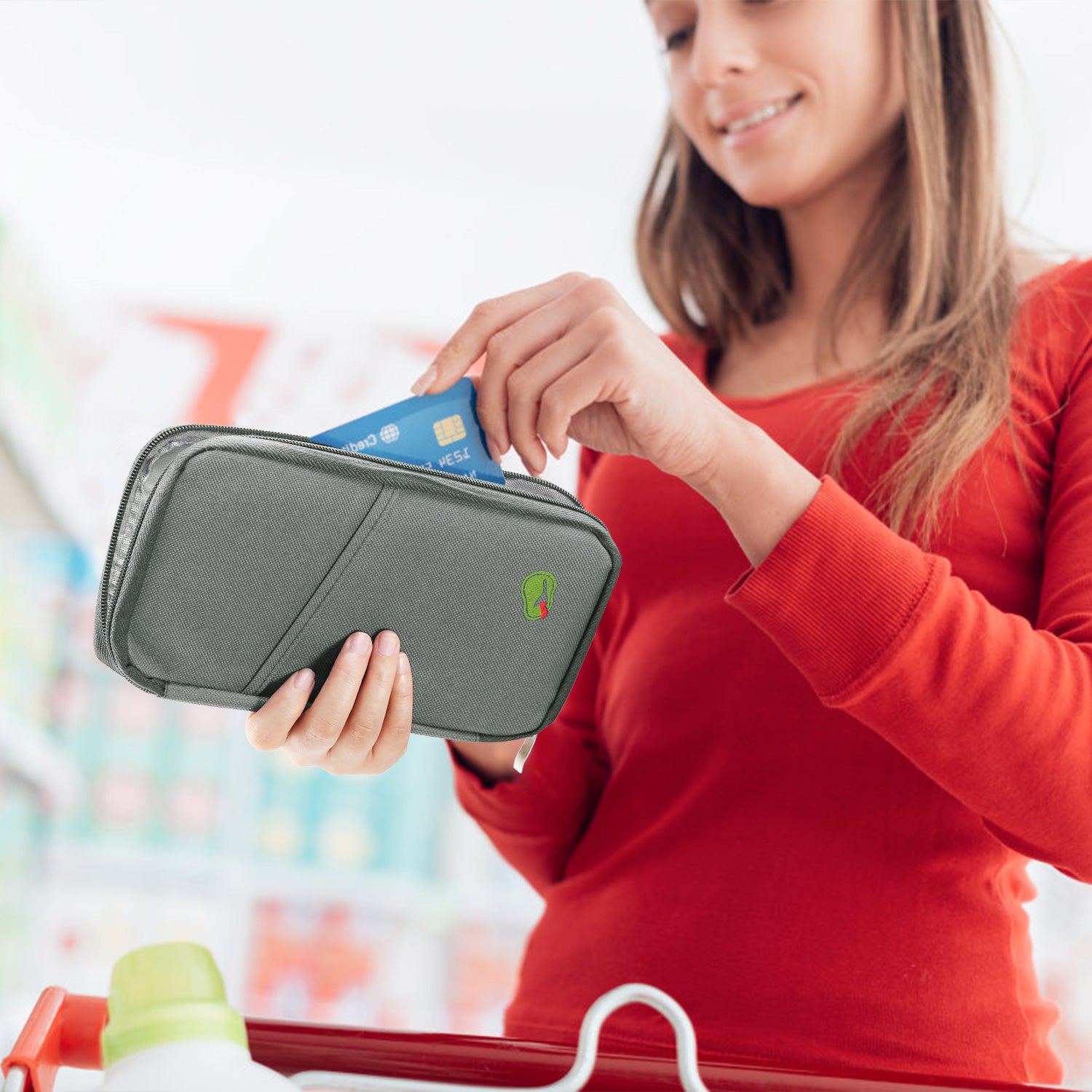 Travel passport and document wallet by Solenne, holding passport