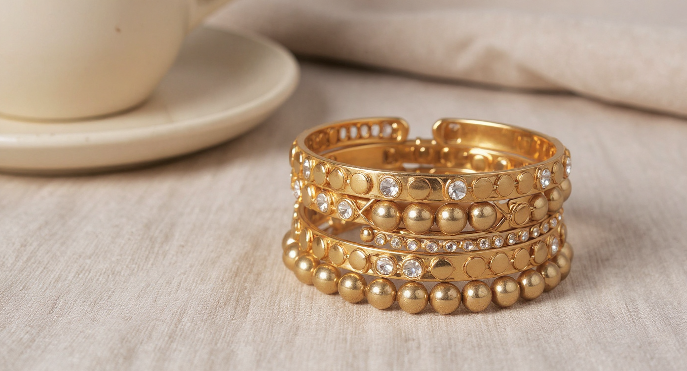 Solenne Gold Stacked Bangle Bracelet Set 7-Piece - collection banner