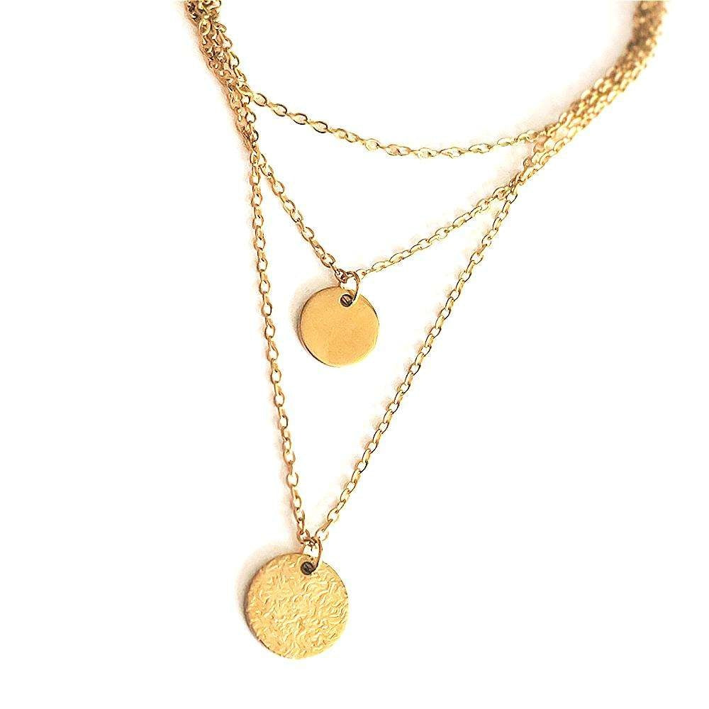 14K gold-plated layered choker necklace by Solenne, texture detail
