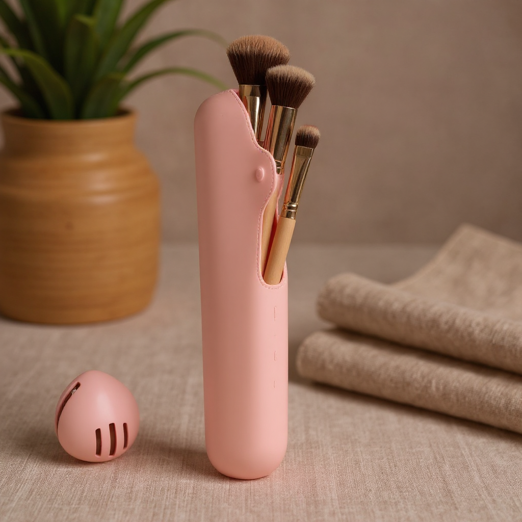 Solenne Travel Makeup Brush Sponge Holder Case - scale