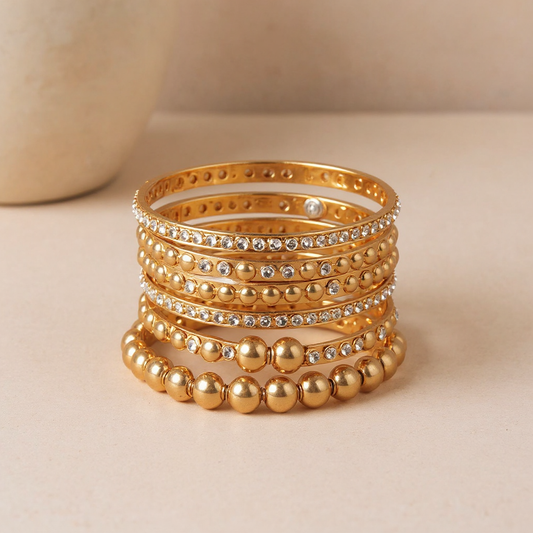 Solenne Gold Stacked Bangle Bracelet Set 7-Piece - hero