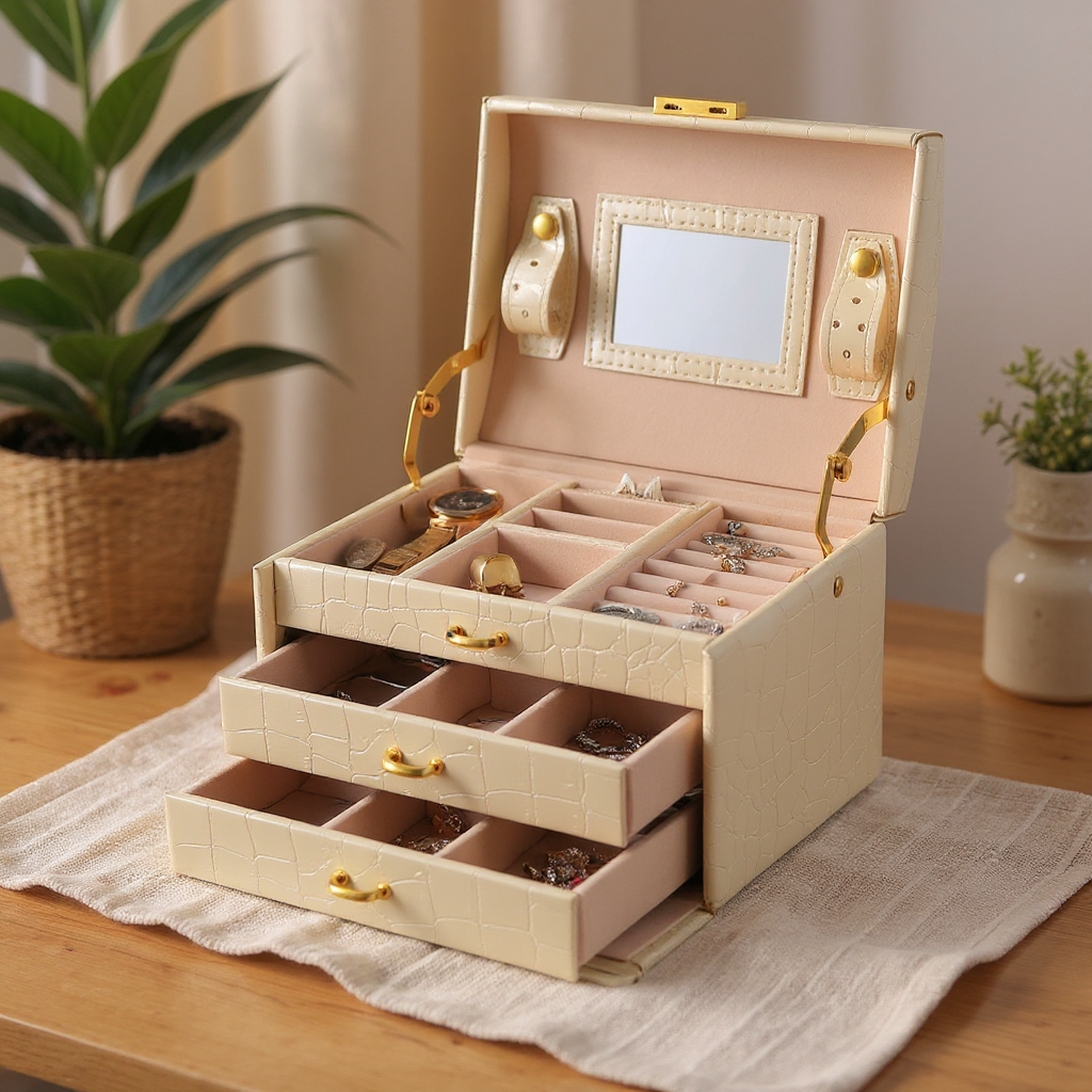 Solenne 3-Layer Lockable Travel Jewelry Organizer Box scale
