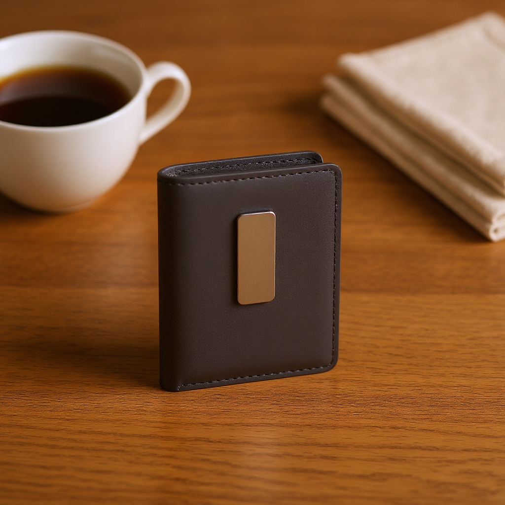 Solenne Slim RFID Card Holder Wallet - desk scene