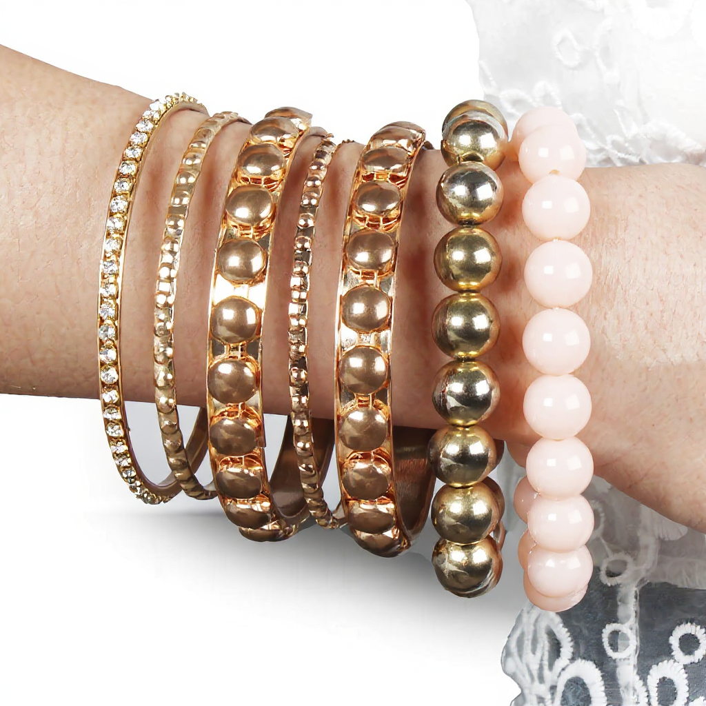 Solenne Gold Stacked Bangle Bracelet Set 7-Piece - detail