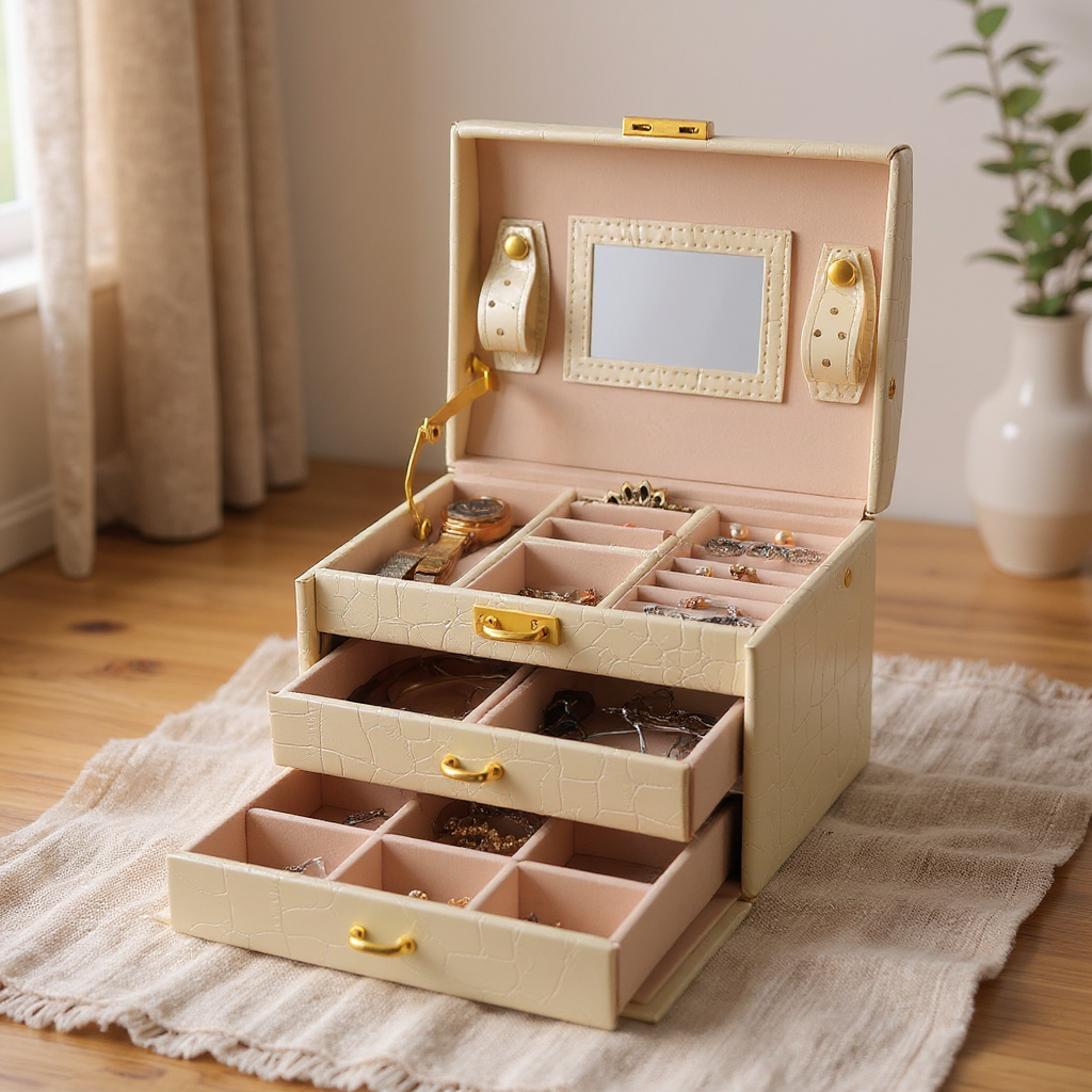 Solenne 3-Layer Lockable Travel Jewelry Organizer Box lifestyle