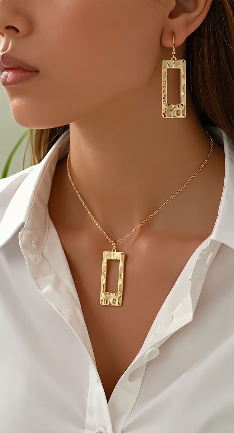 Solenne Gold Hammered Necklace Earrings Set - tiktok