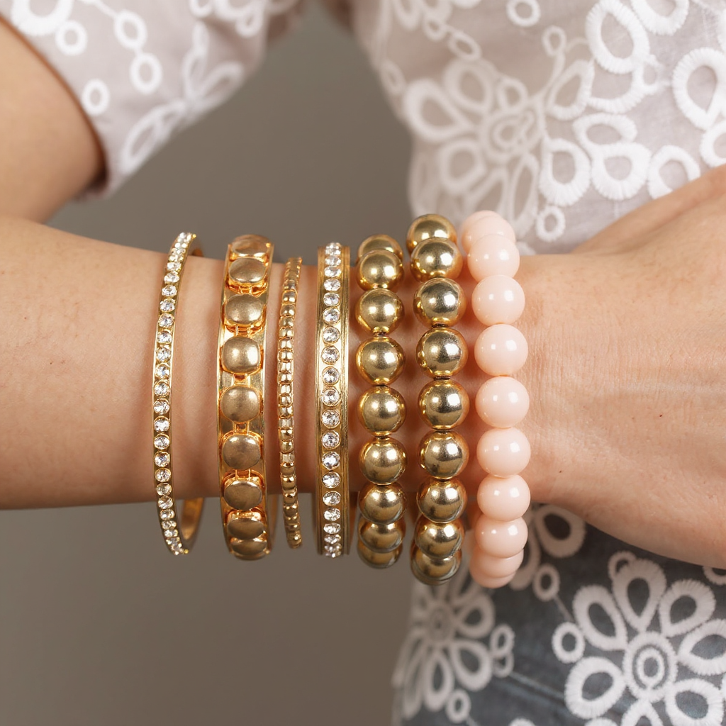 Solenne Gold Stacked Bangle Bracelet Set 7-Piece - scale