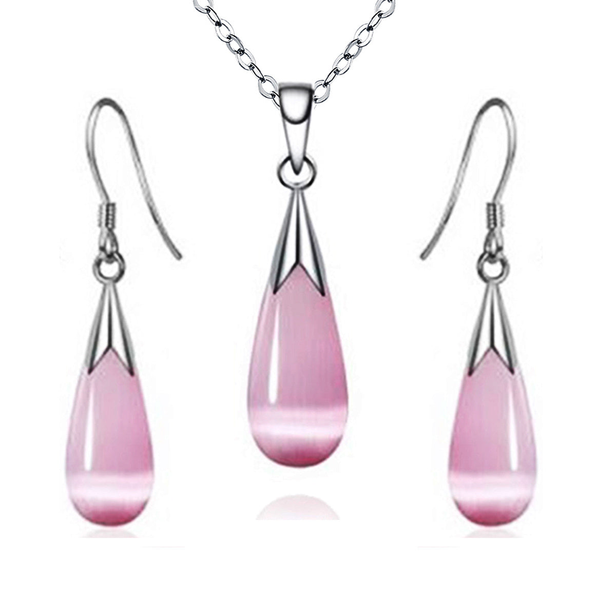 Moonstone teardrop pendant necklace and earrings set by Solenne, detail