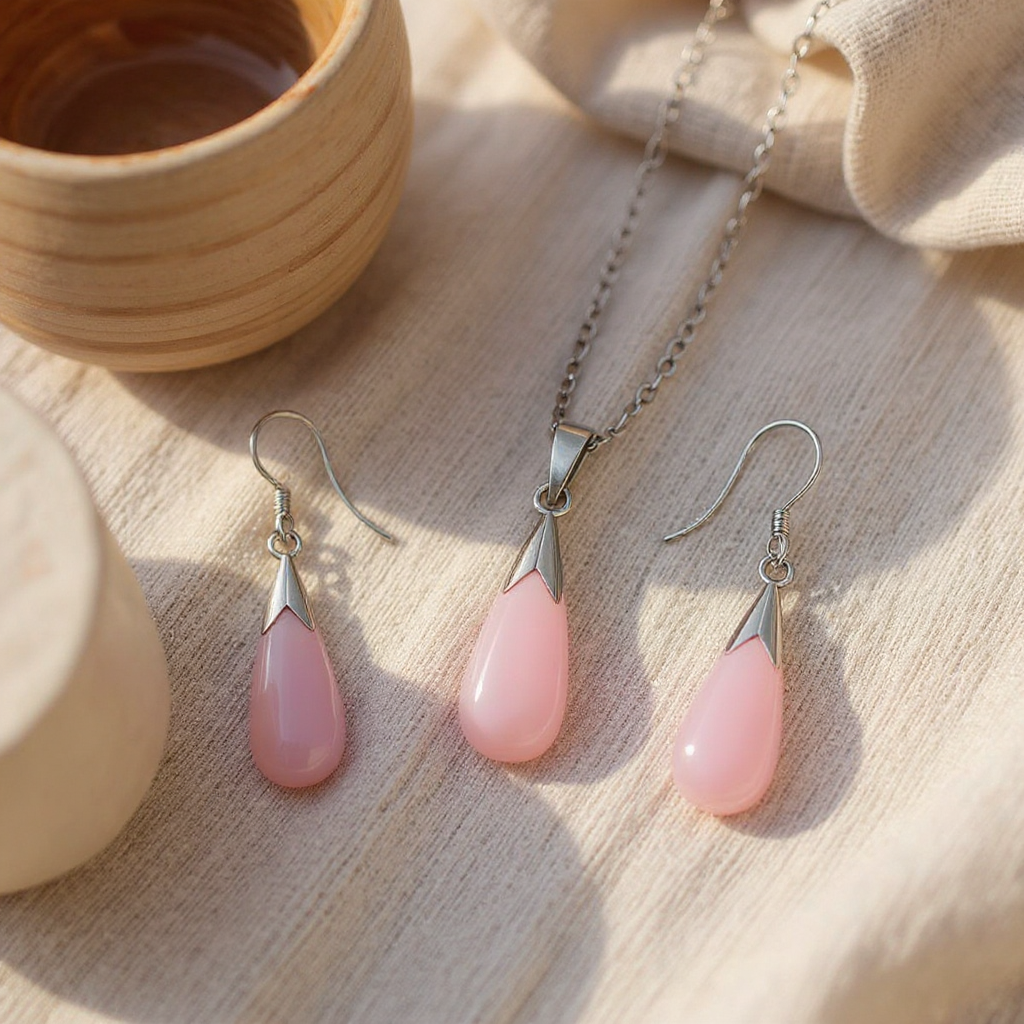Solenne Moonstone Teardrop Pendant Set - flatlay