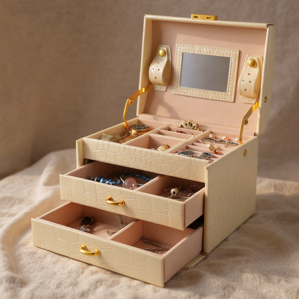 Solenne 3-Layer Lockable Travel Jewelry Organizer Box detail