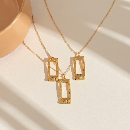 Solenne Gold Hammered Necklace Earrings Set - hero