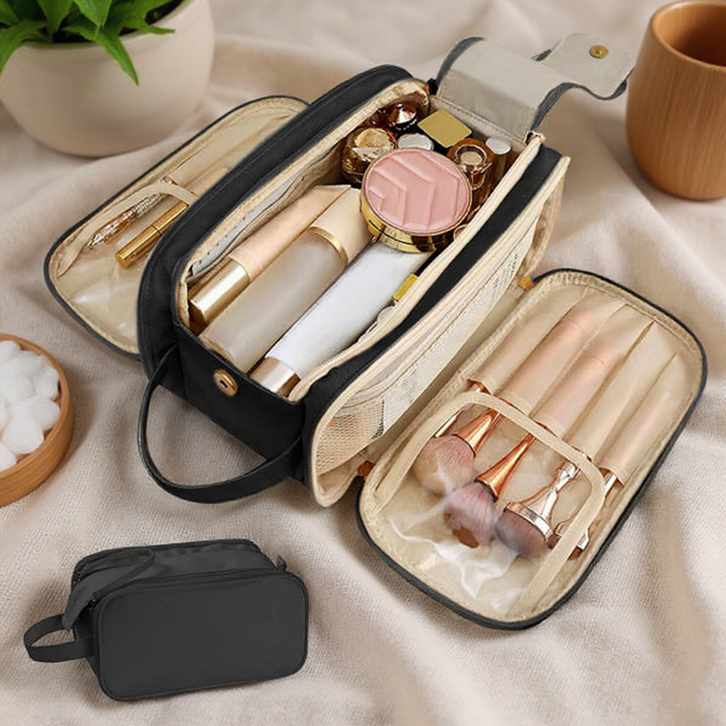 Solenne Flat-Open Travel Toiletry Organizer Bag - flatlay