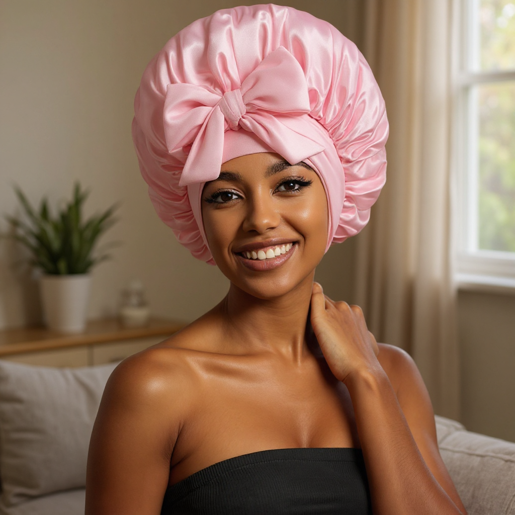 Solenne Satin Bow Sleep Bonnet - lifestyle
