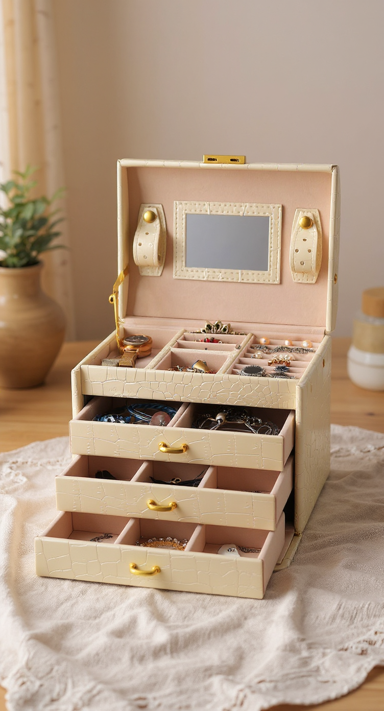 Solenne 3-Layer Lockable Travel Jewelry Organizer Box tiktok