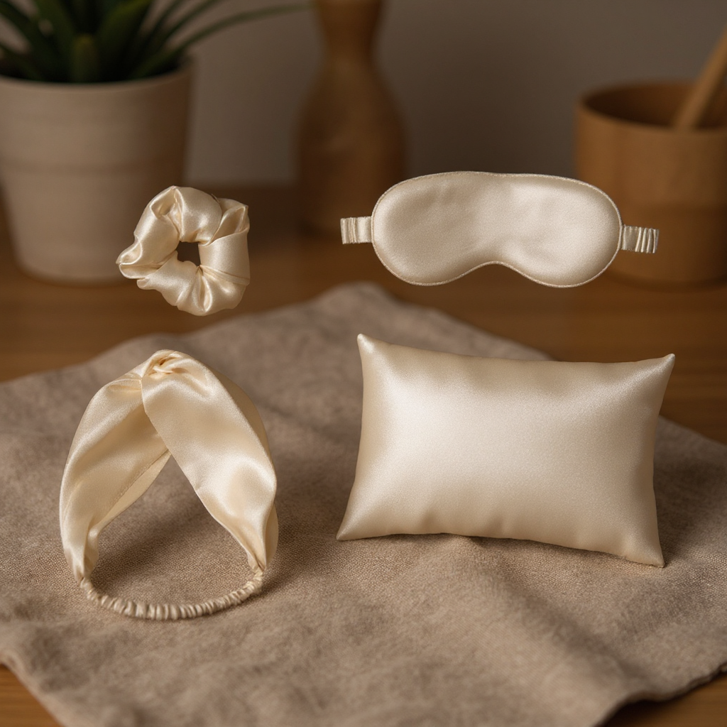 Solenne Satin Scrunchie Sleep Accessory Set 4-Piece - scale